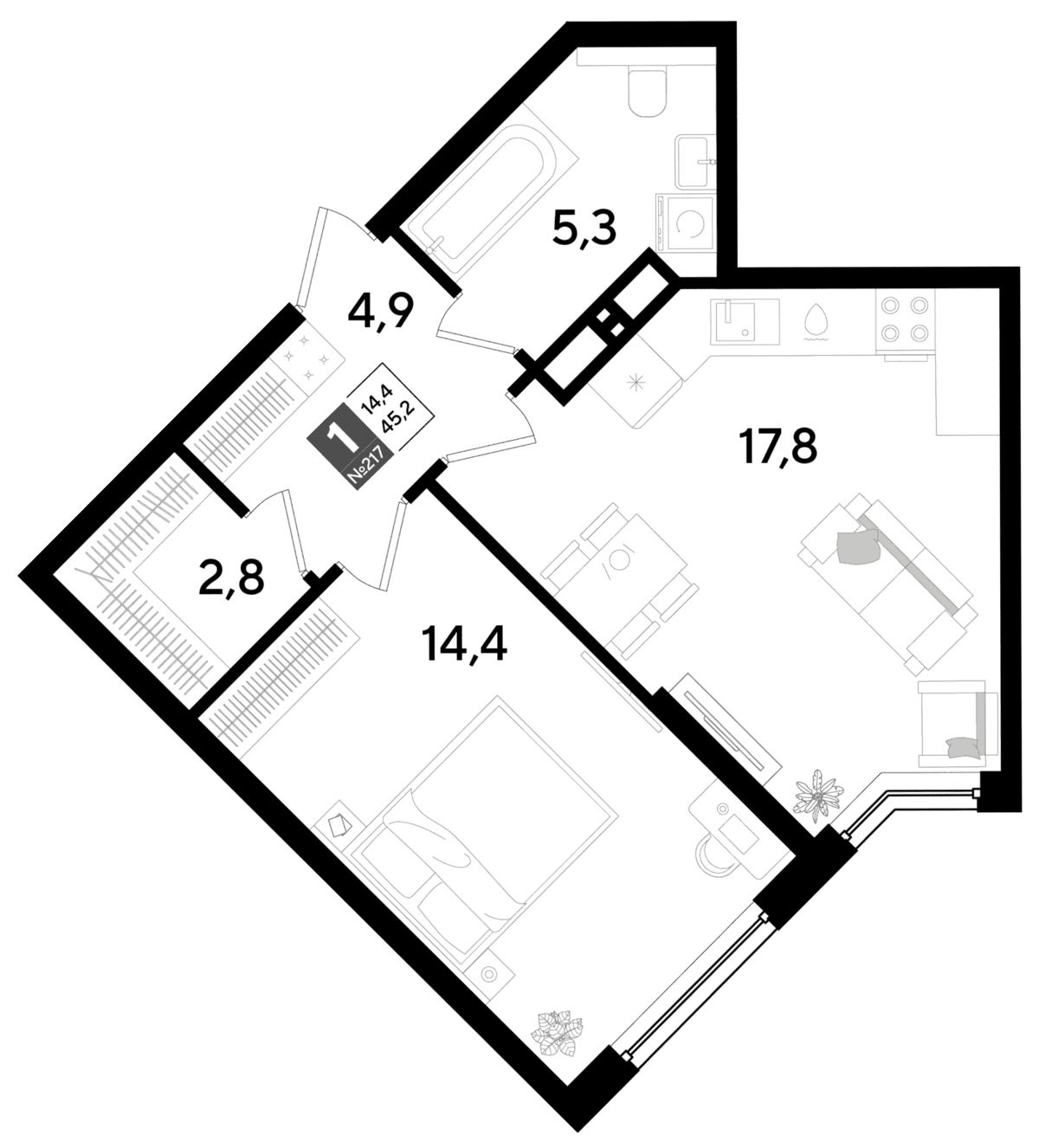 1-к, 45.2 м² · DОГМА ПАРК