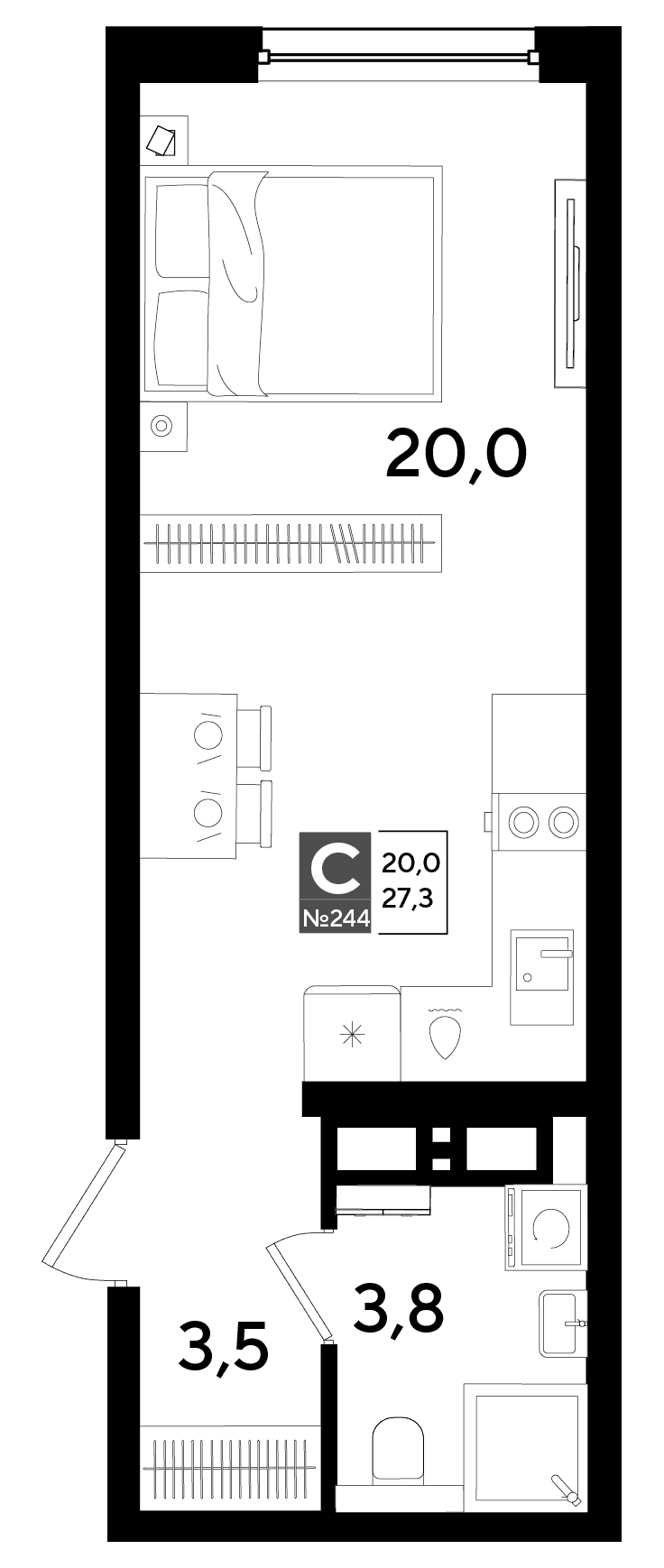 Студия, 27.3 м² · DОГМА ПАРК