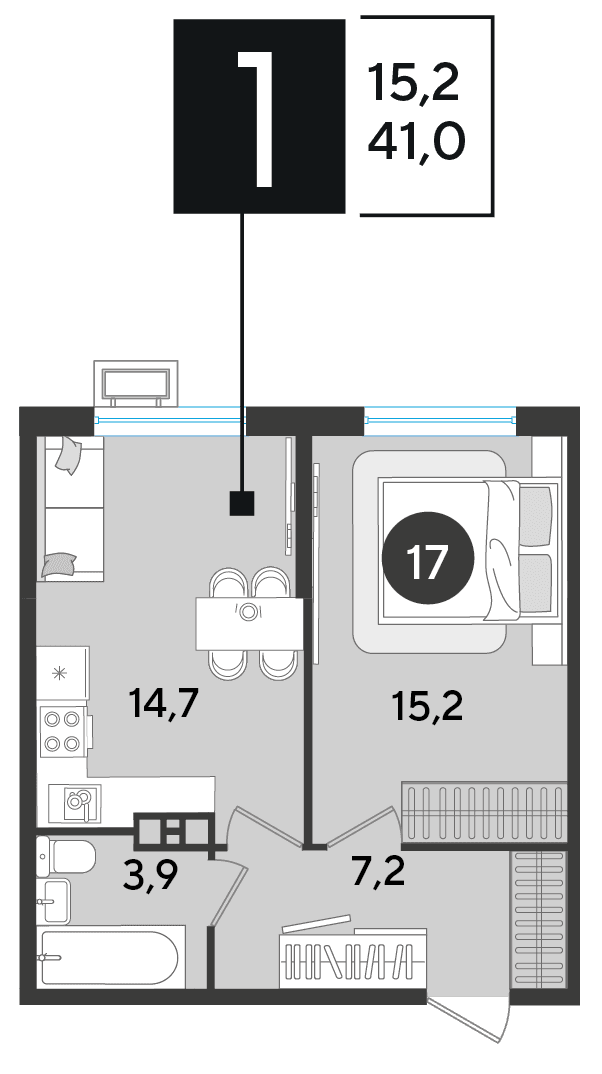 1-к, 41 м² · Парк Победы-2