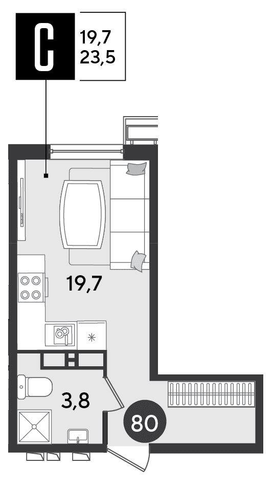 Студия, 23.5 м² · Парк Победы-2