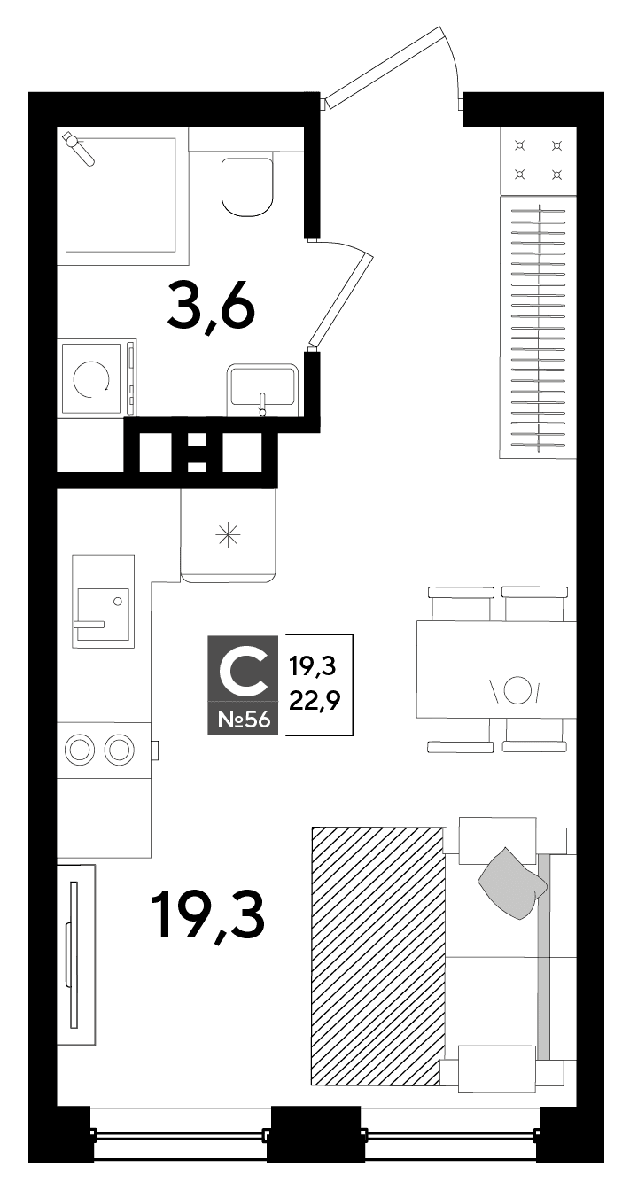 Студия, 22.9 м² · DОГМА ПАРК