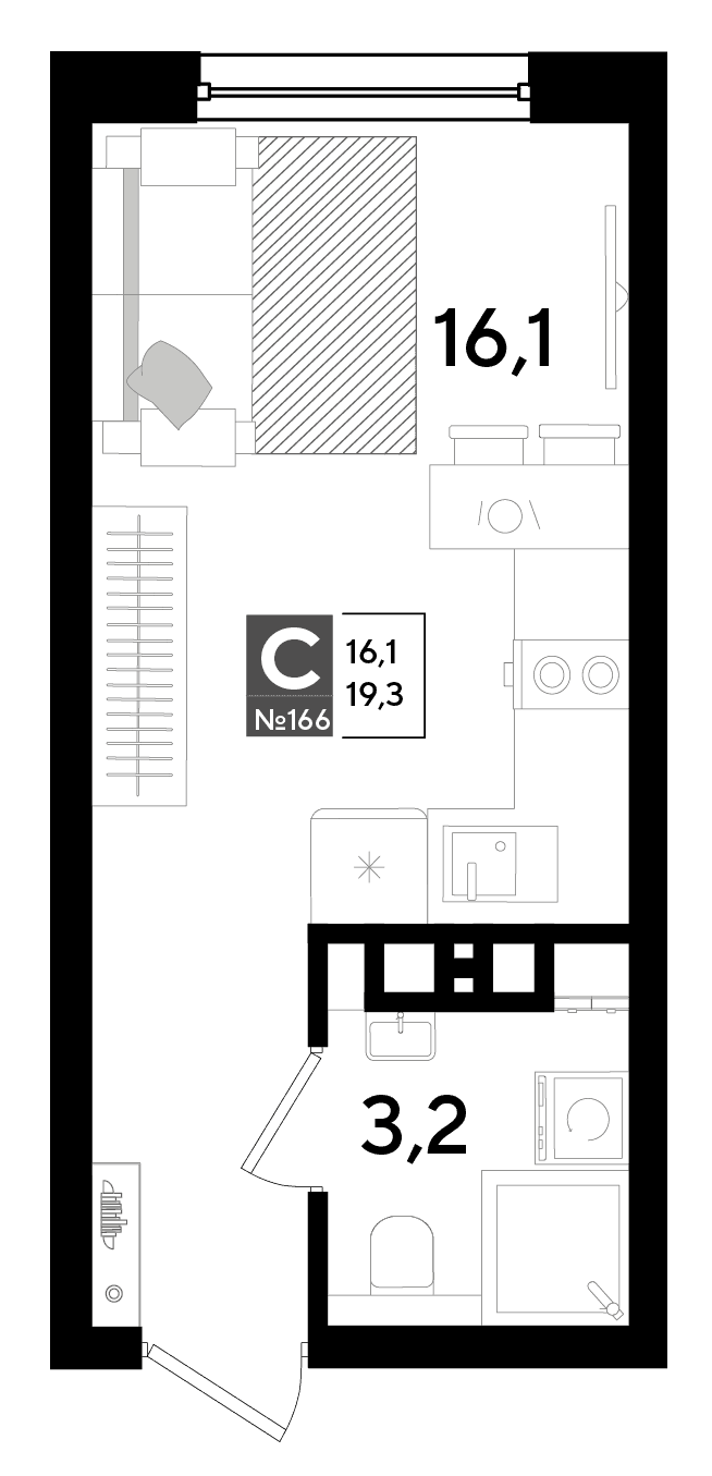 Студия, 19.3 м² · DОГМА ПАРК
