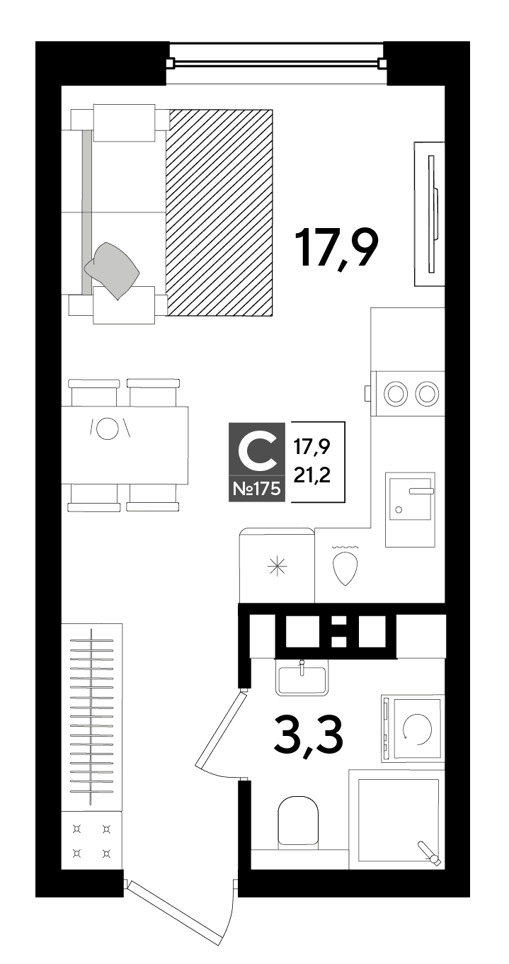 Студия, 21.2 м² · DОГМА ПАРК