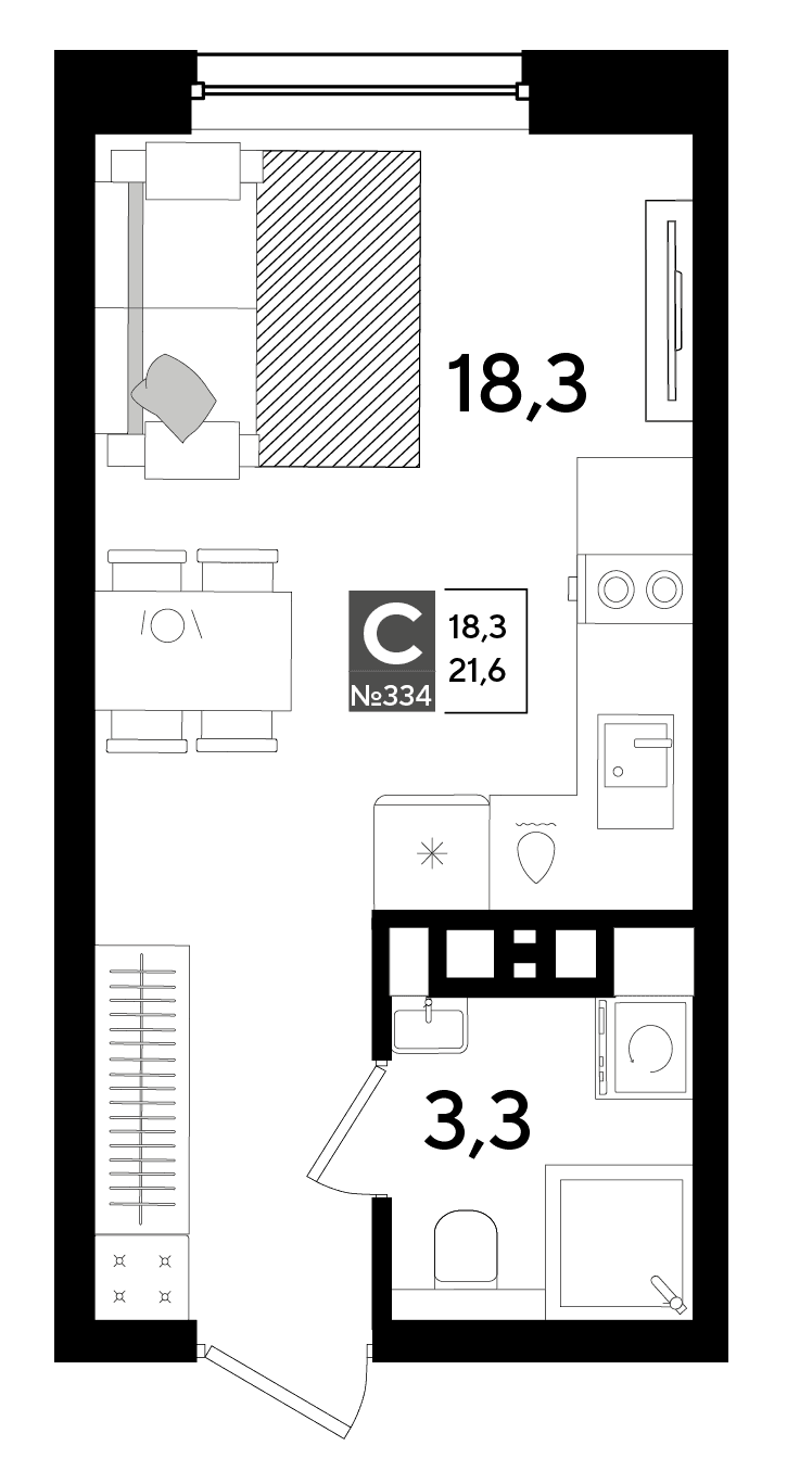 Студия, 21.6 м² · DОГМА ПАРК