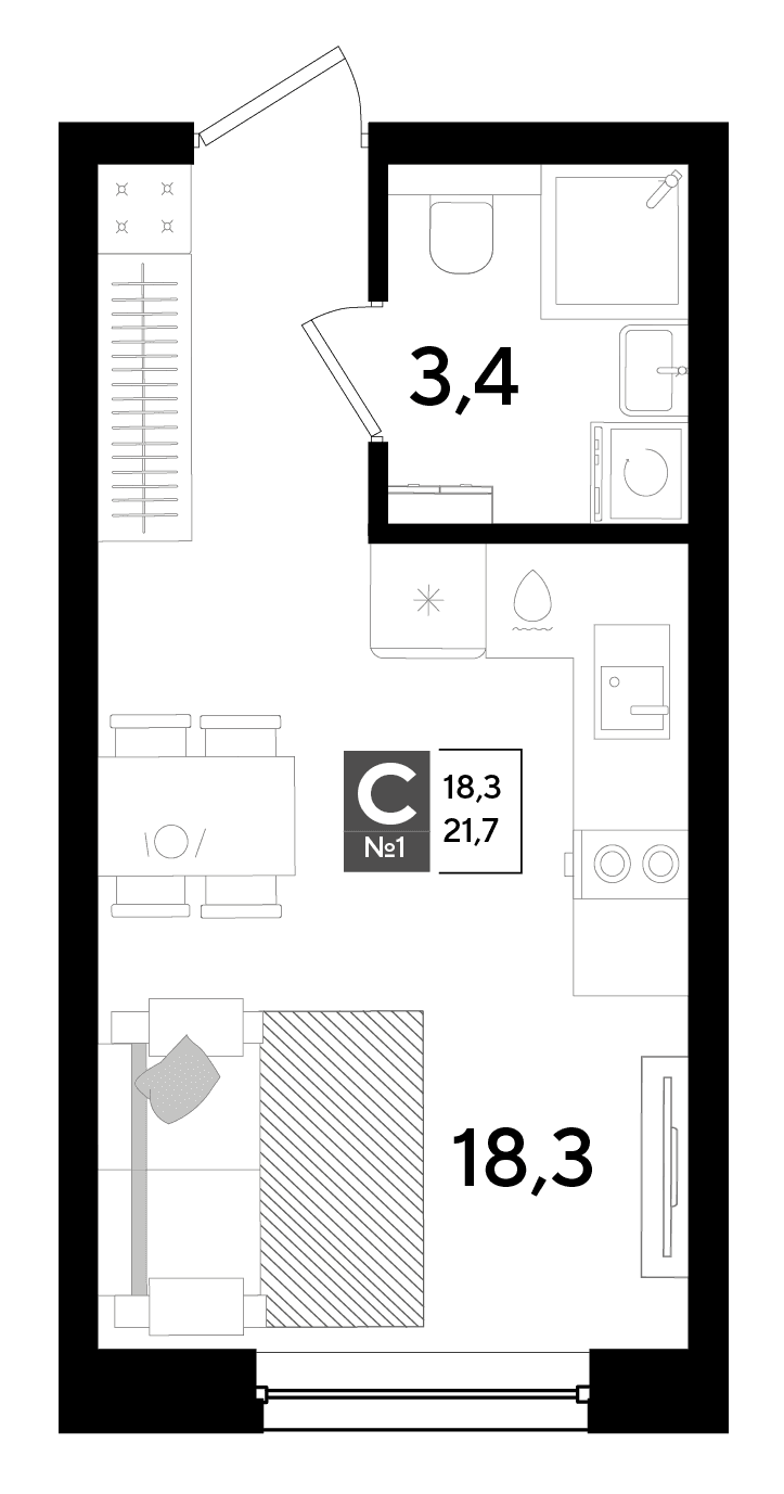 Студия, 21.7 м² · DОГМА ПАРК