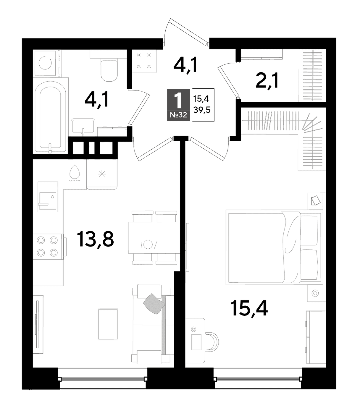 1-к, 39.5 м² · DОГМА ПАРК
