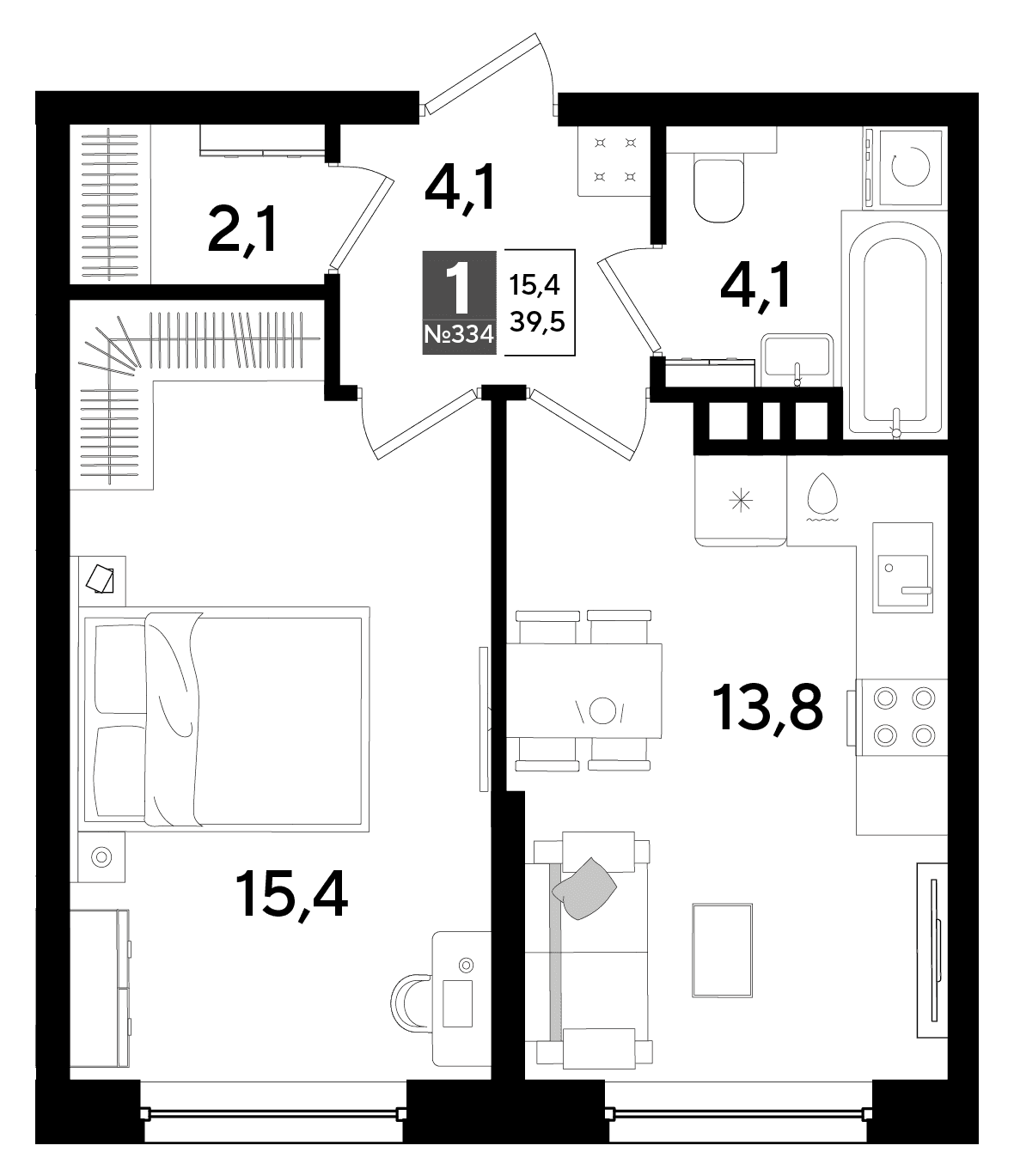 1-к, 39.5 м² · DОГМА ПАРК