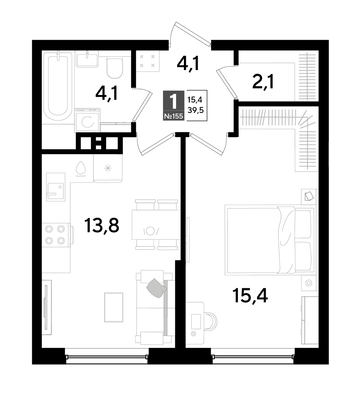 1-к, 39.5 м² · DОГМА ПАРК