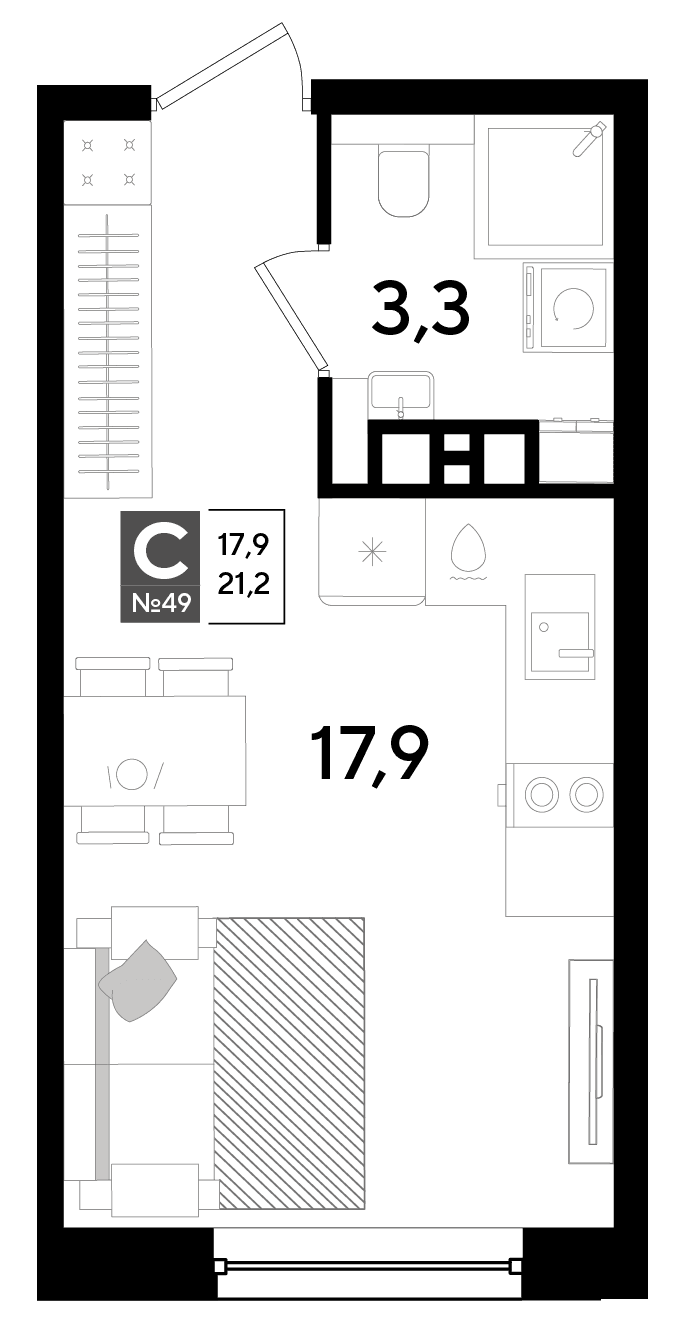 Студия, 21.2 м² · DОГМА ПАРК