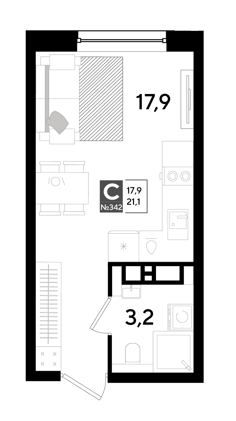 Студия, 21.1 м² · DОГМА ПАРК
