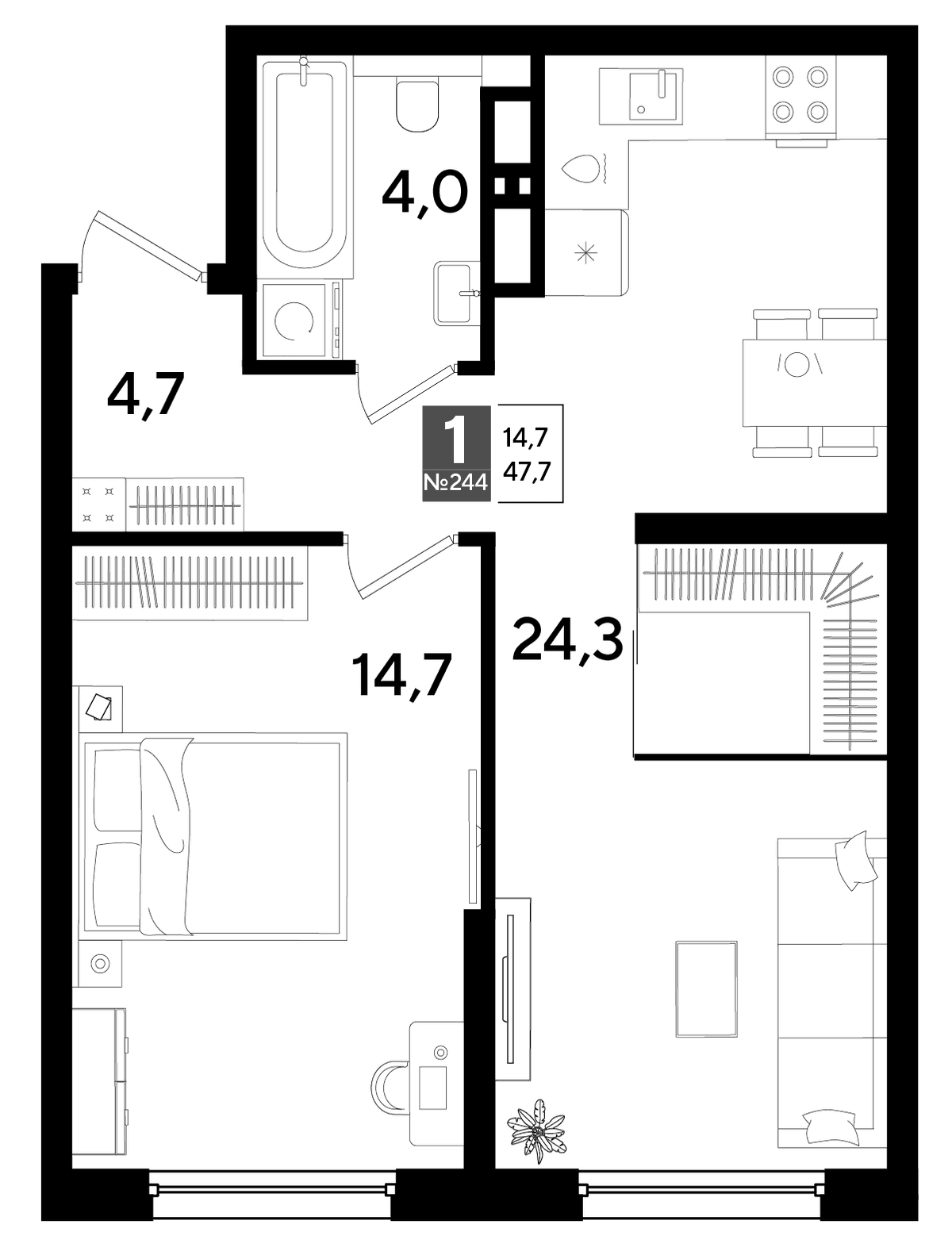 1-к, 47.7 м² · DОГМА ПАРК