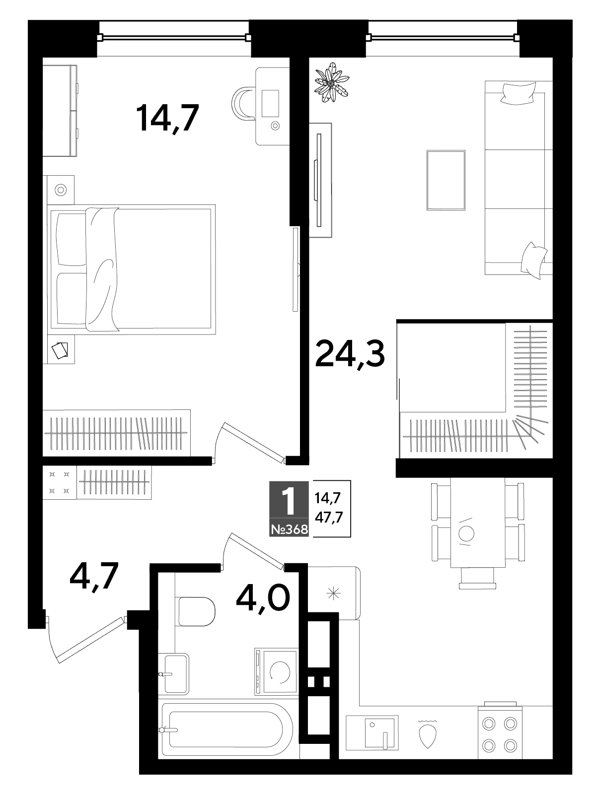 1-к, 47.7 м² · DОГМА ПАРК