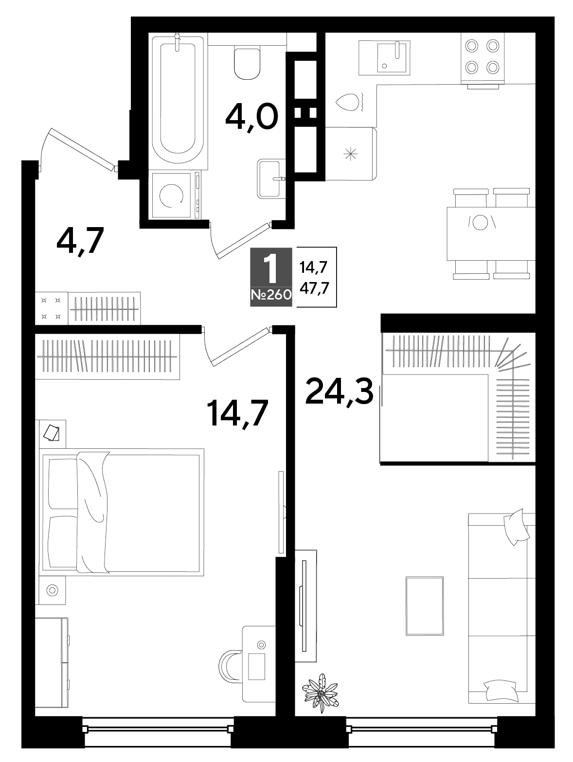 1-к, 47.7 м² · DОГМА ПАРК