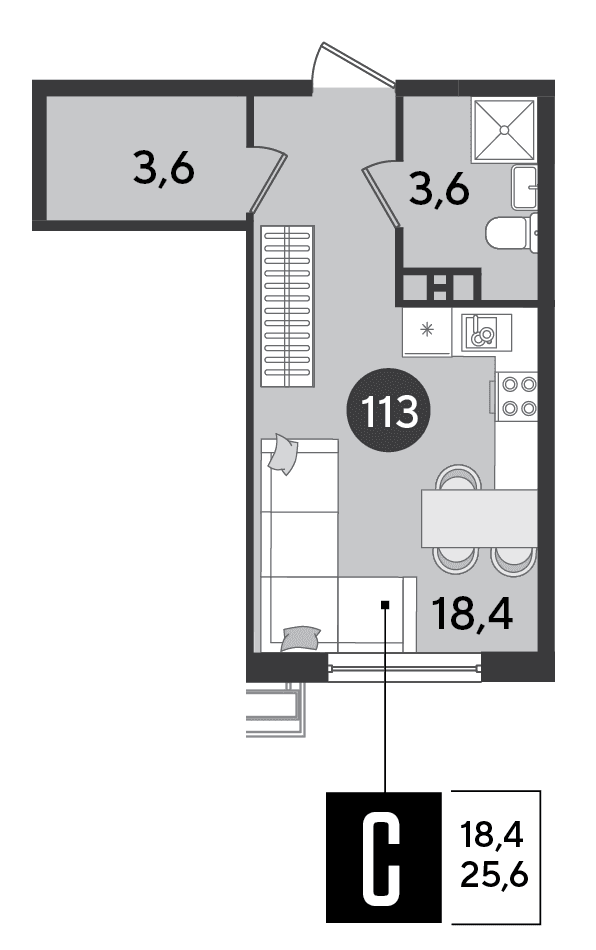 Студия, 25.6 м² · Парк Победы-2