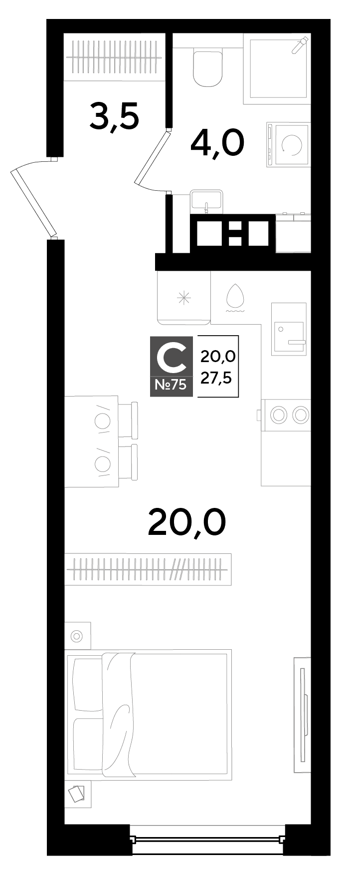Студия, 27.5 м² · DОГМА ПАРК