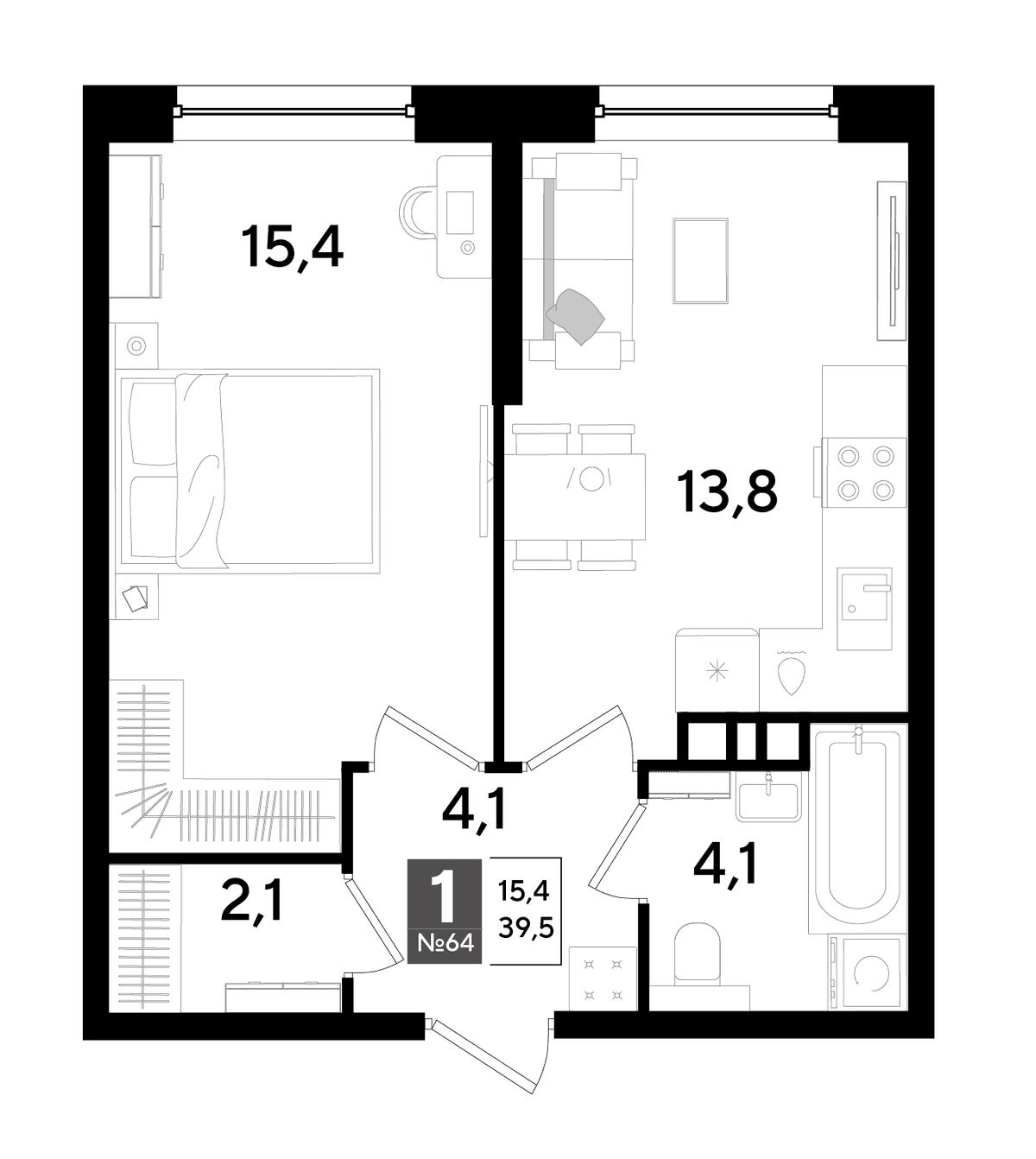 1-к, 39.5 м² · DОГМА ПАРК