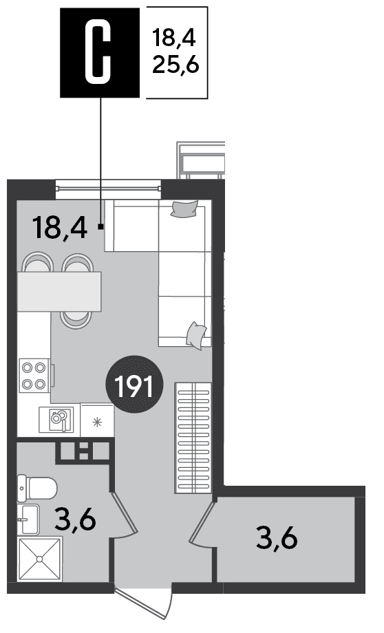 Студия, 25.6 м² · Парк Победы-2