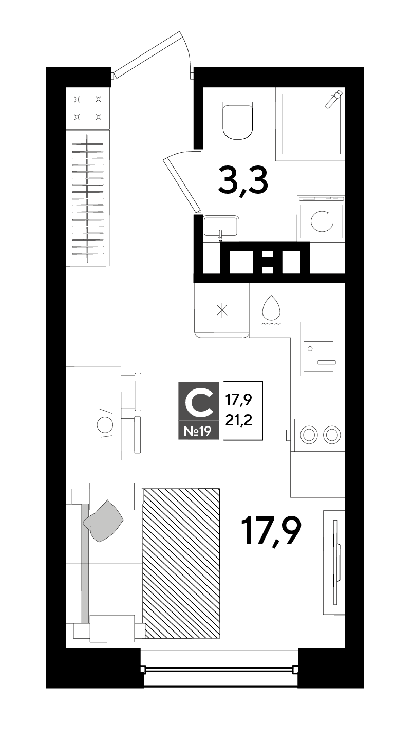 Студия, 21.2 м² · DОГМА ПАРК
