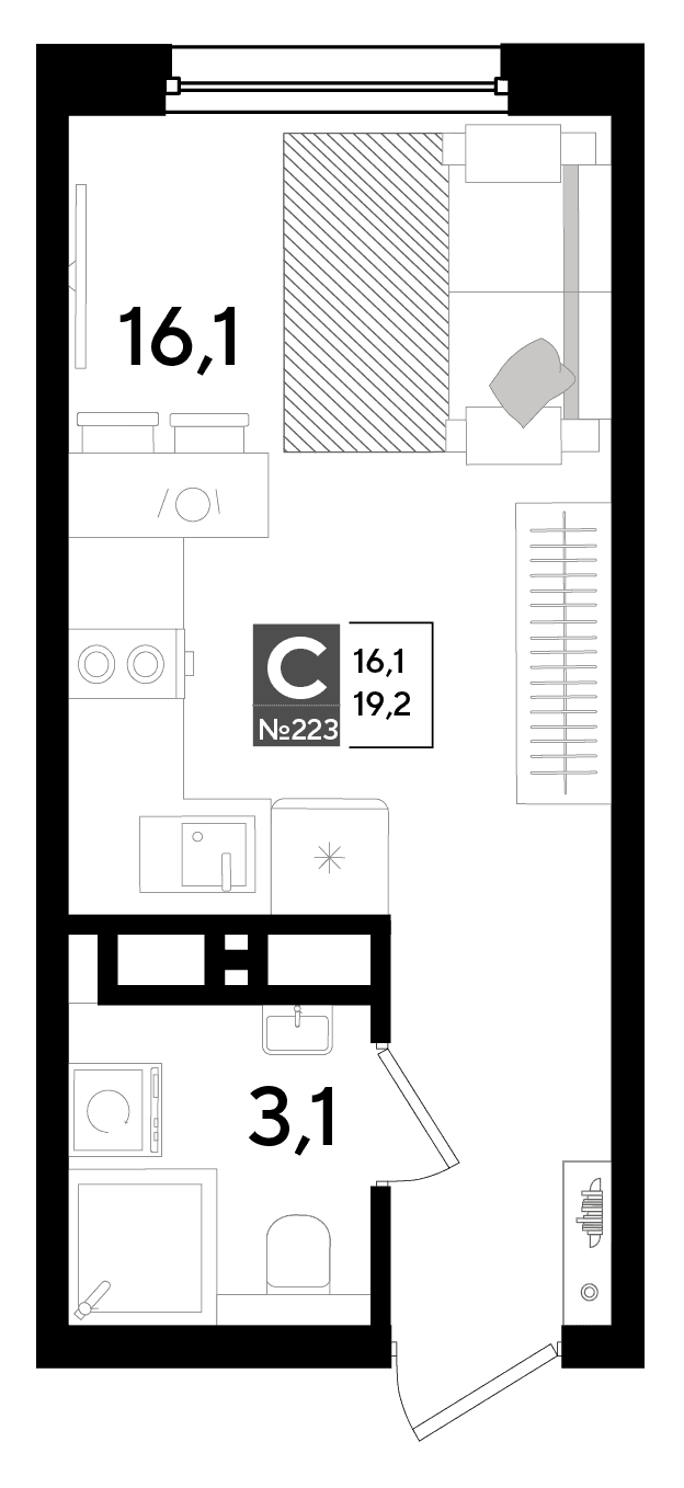 Студия, 19.2 м² · DОГМА ПАРК