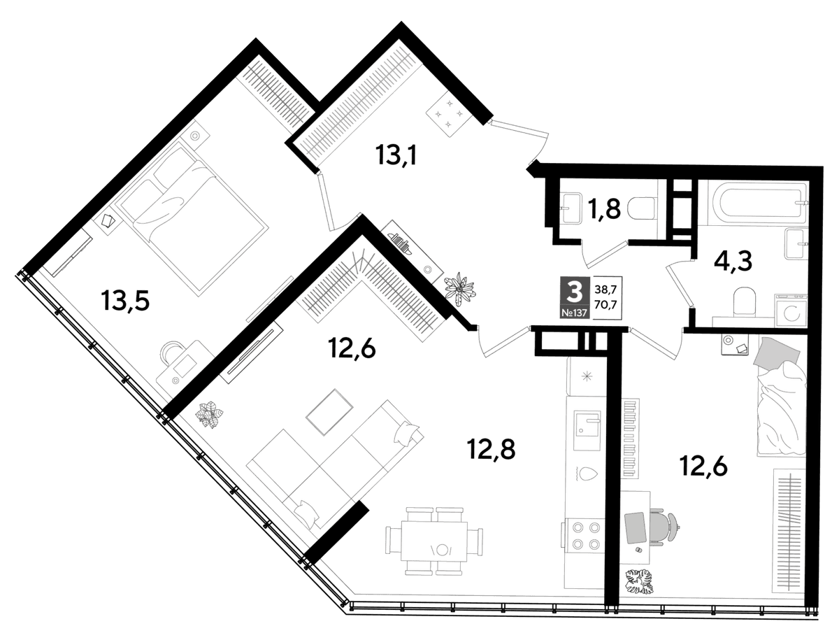 3-к, 70.8 м² · DОГМА ПАРК