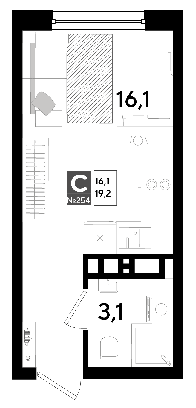 Студия, 19.2 м² · DОГМА ПАРК