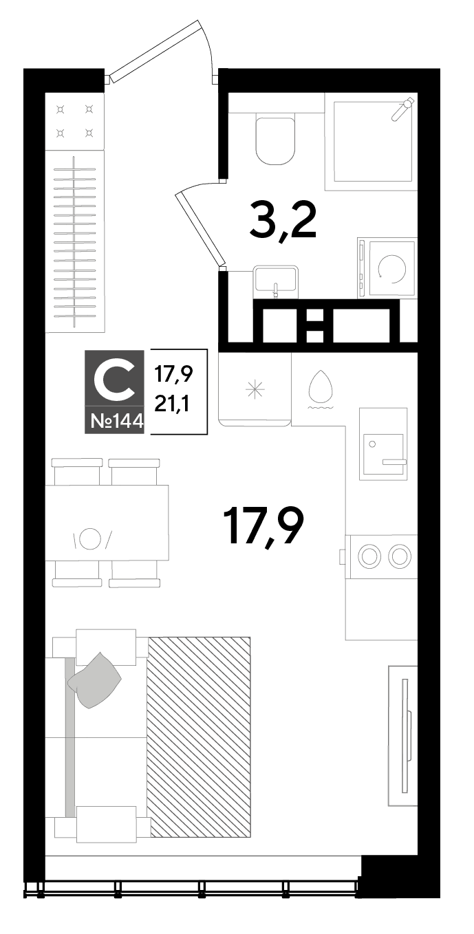 Студия, 21.1 м² · DОГМА ПАРК
