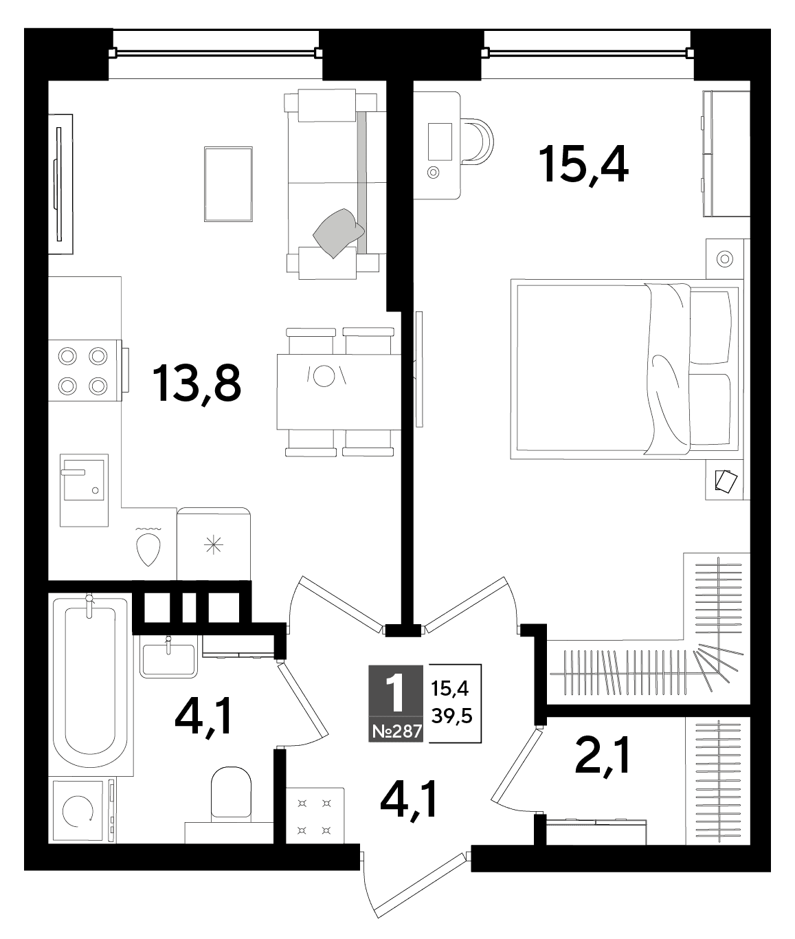 1-к, 39.5 м² · DОГМА ПАРК
