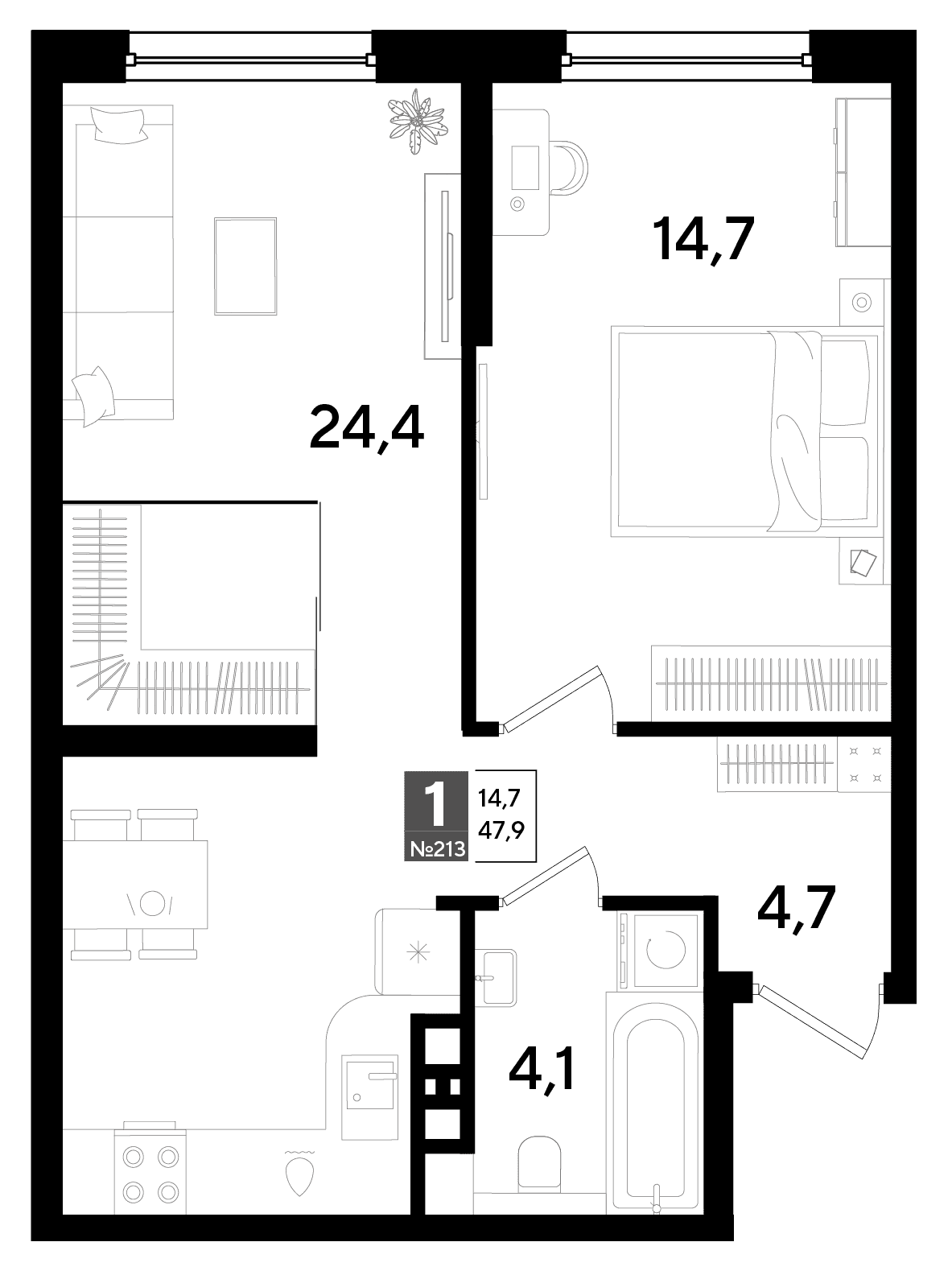 1-к, 47.9 м² · DОГМА ПАРК