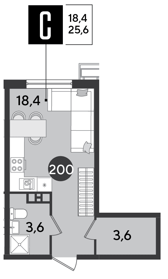 Студия, 25.6 м² · Парк Победы-2