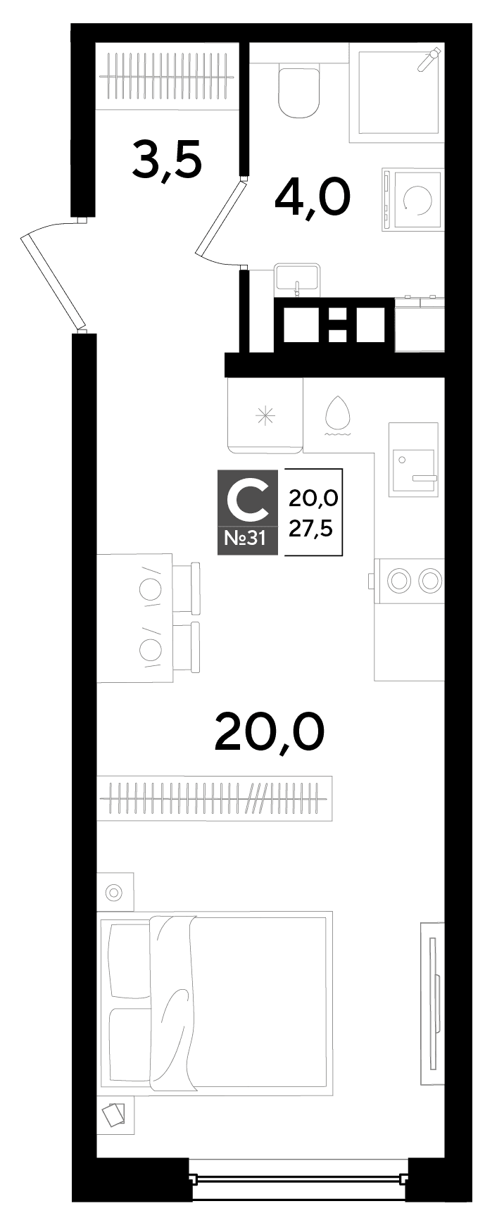 Студия, 27.5 м² · DОГМА ПАРК
