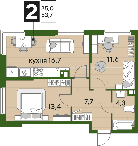 2-к, 52.4 м² · DОГМА ПАРК