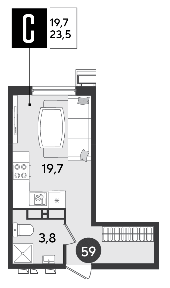 Студия, 23.5 м² · Парк Победы-2