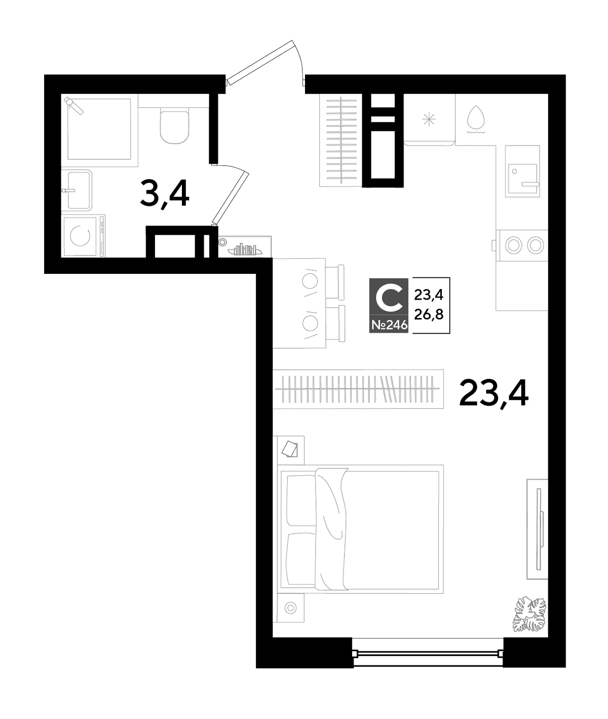 Студия, 26.8 м² · DОГМА ПАРК