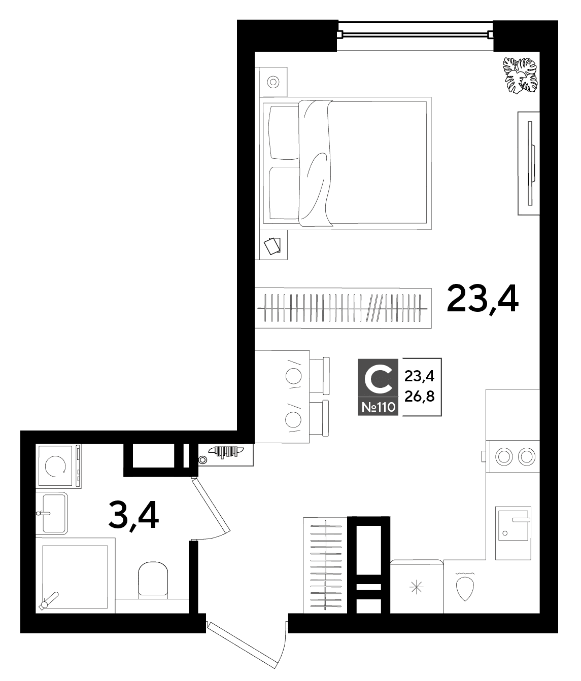 Студия, 26.8 м² · DОГМА ПАРК