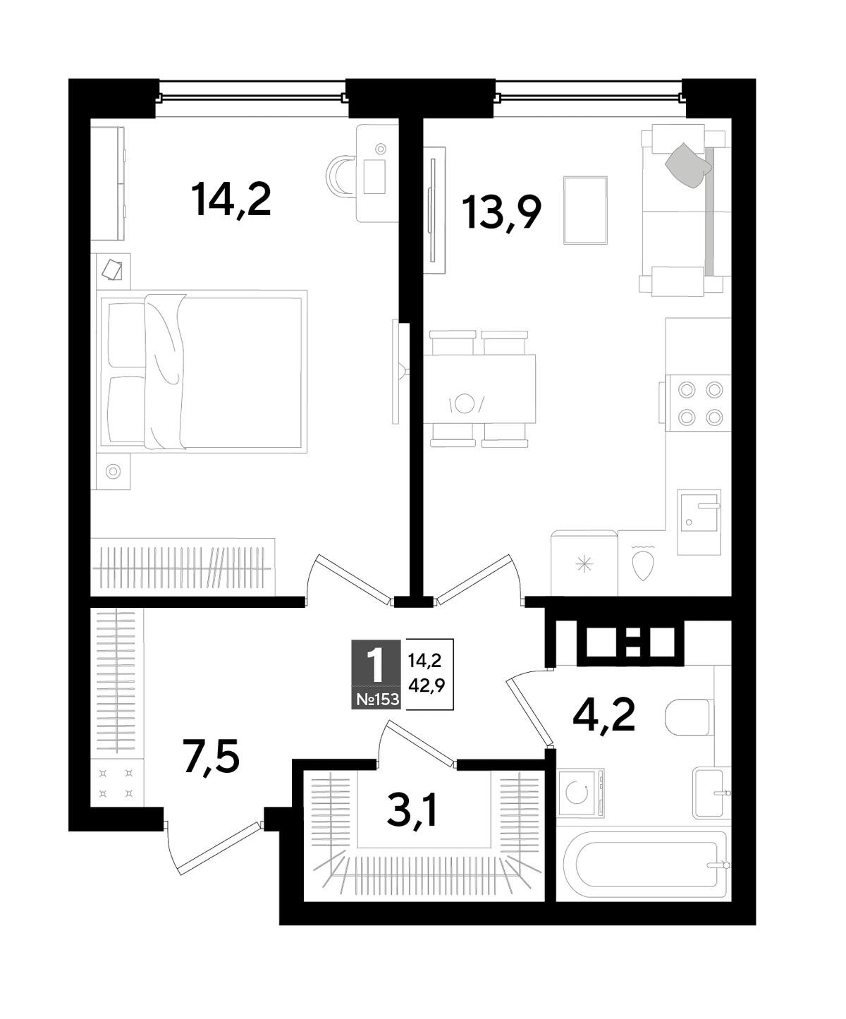 1-к, 42.9 м² · DОГМА ПАРК