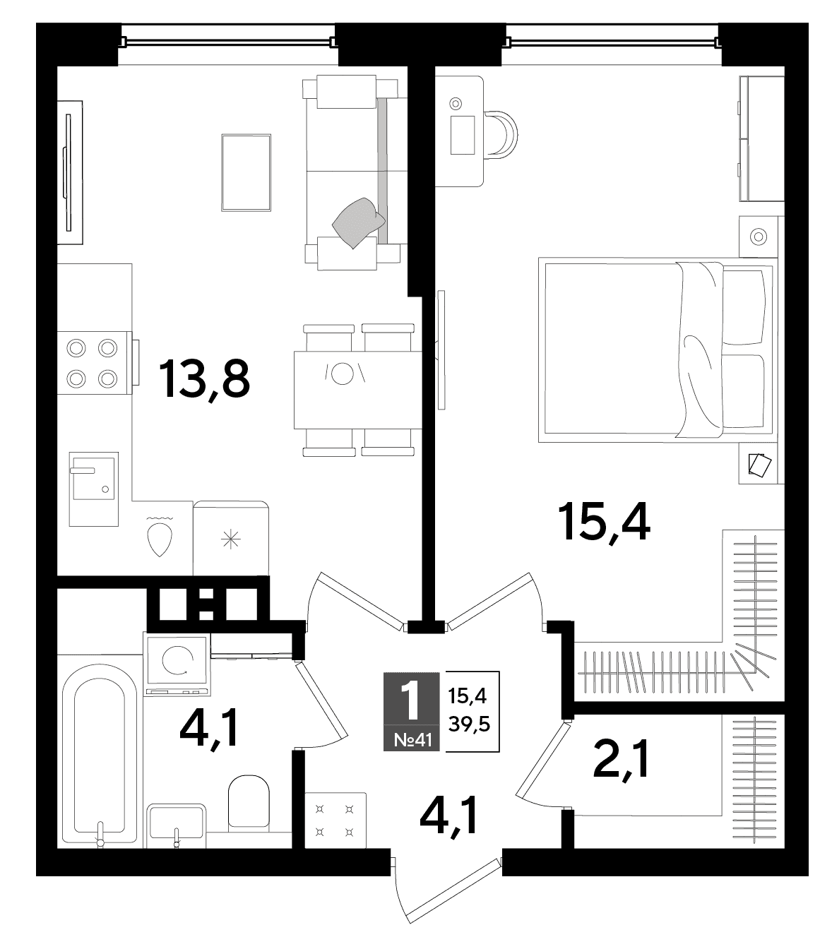 1-к, 39.5 м² · DОГМА ПАРК