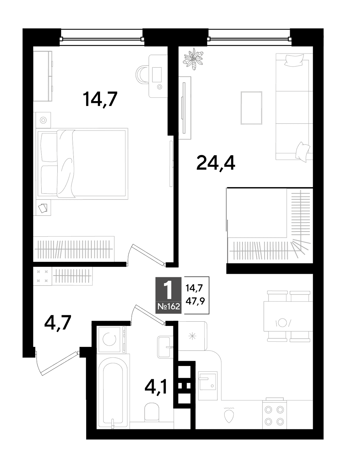 1-к, 47.9 м² · DОГМА ПАРК
