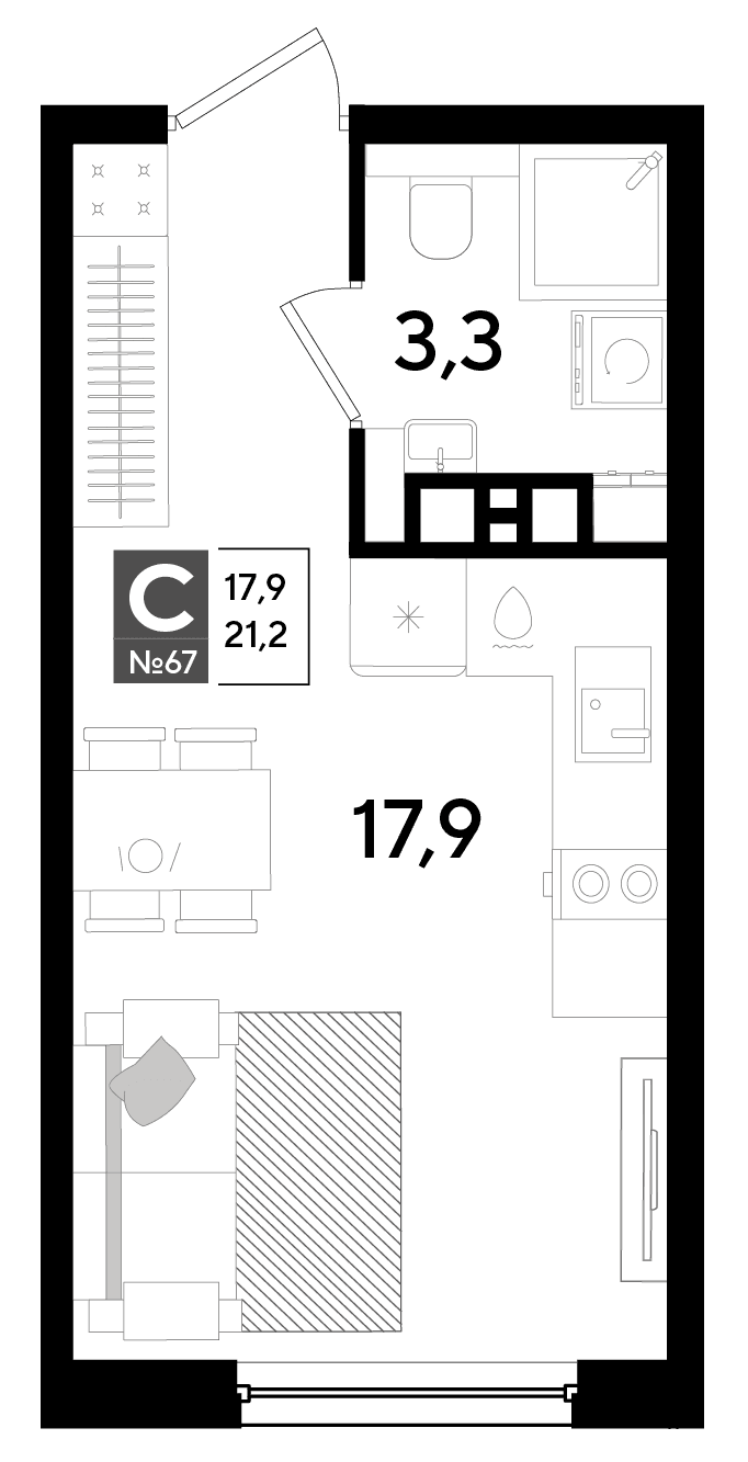 Студия, 21.2 м² · DОГМА ПАРК