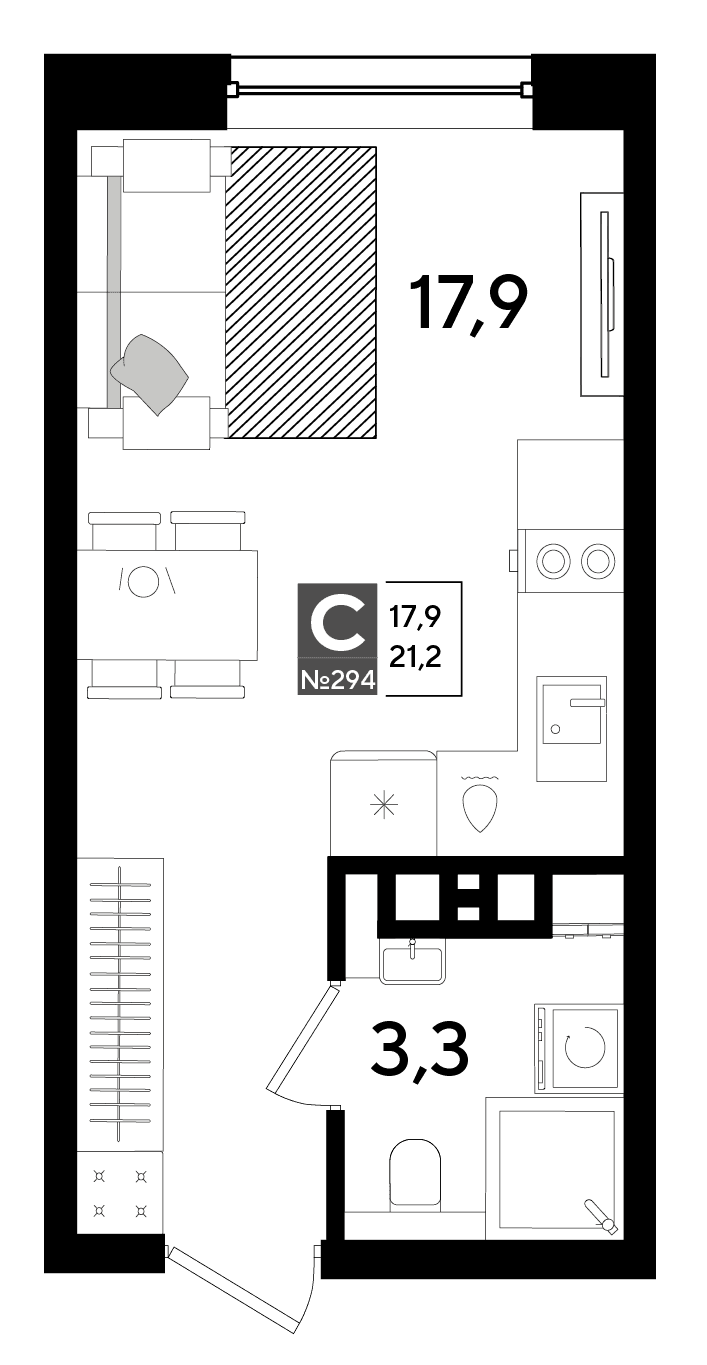 Студия, 21.2 м² · DОГМА ПАРК