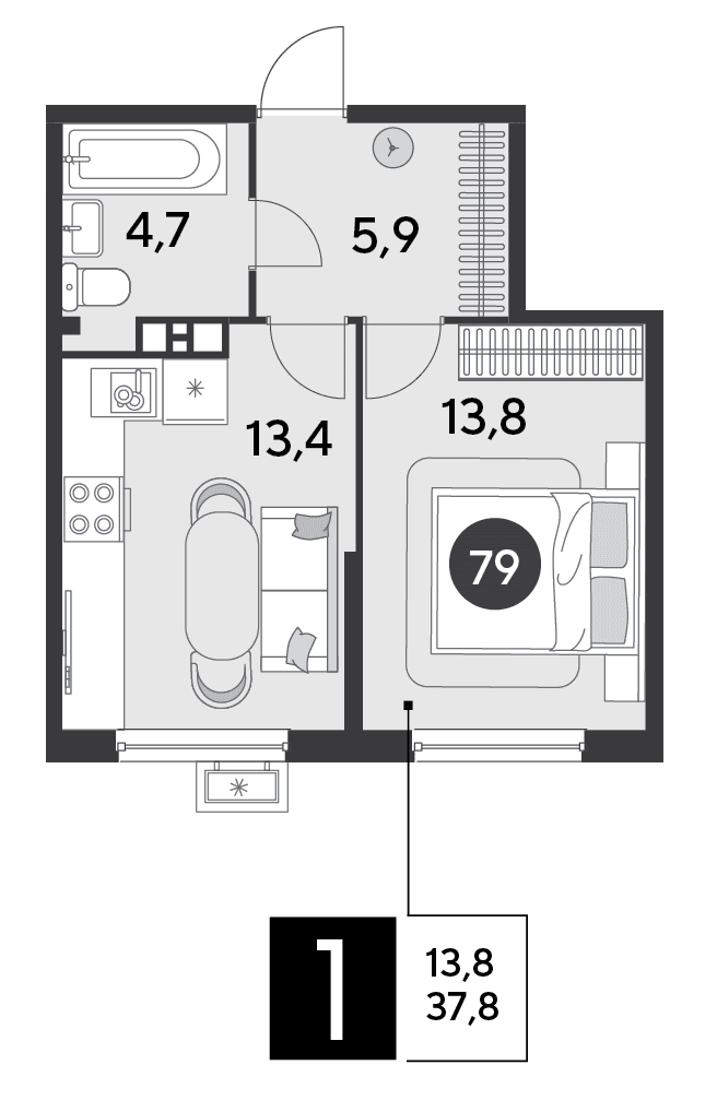 1-к, 37.8 м² · Парк Победы-2