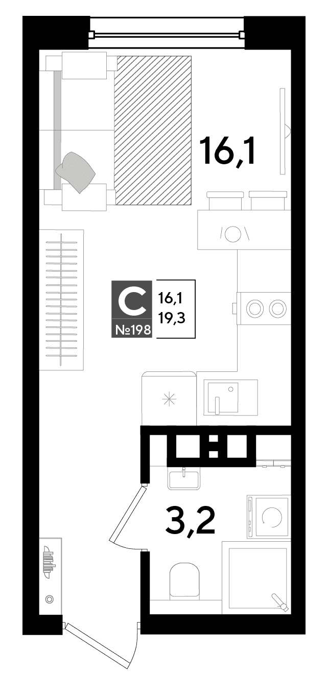 Студия, 19.3 м² · DОГМА ПАРК