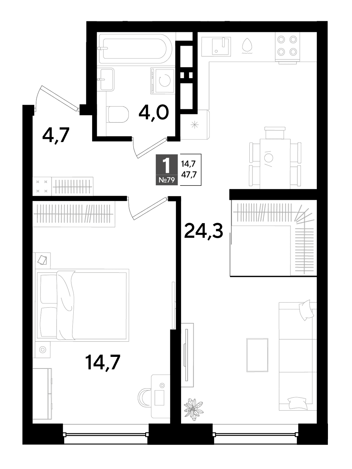 1-к, 47.7 м² · DОГМА ПАРК