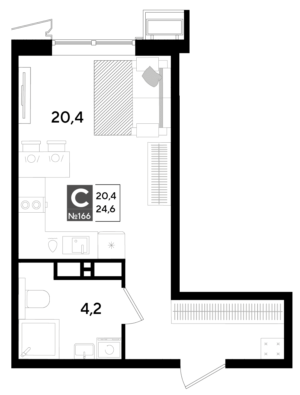 Студия, 24.6 м² · Парк Победы-2