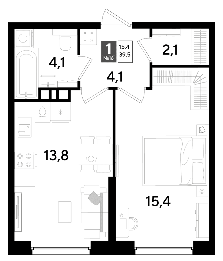 1-к, 39.5 м² · DОГМА ПАРК