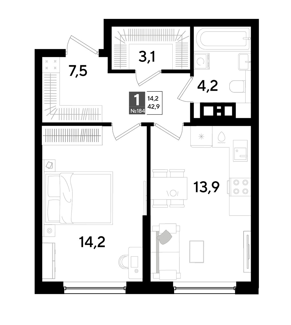 1-к, 42.9 м² · DОГМА ПАРК