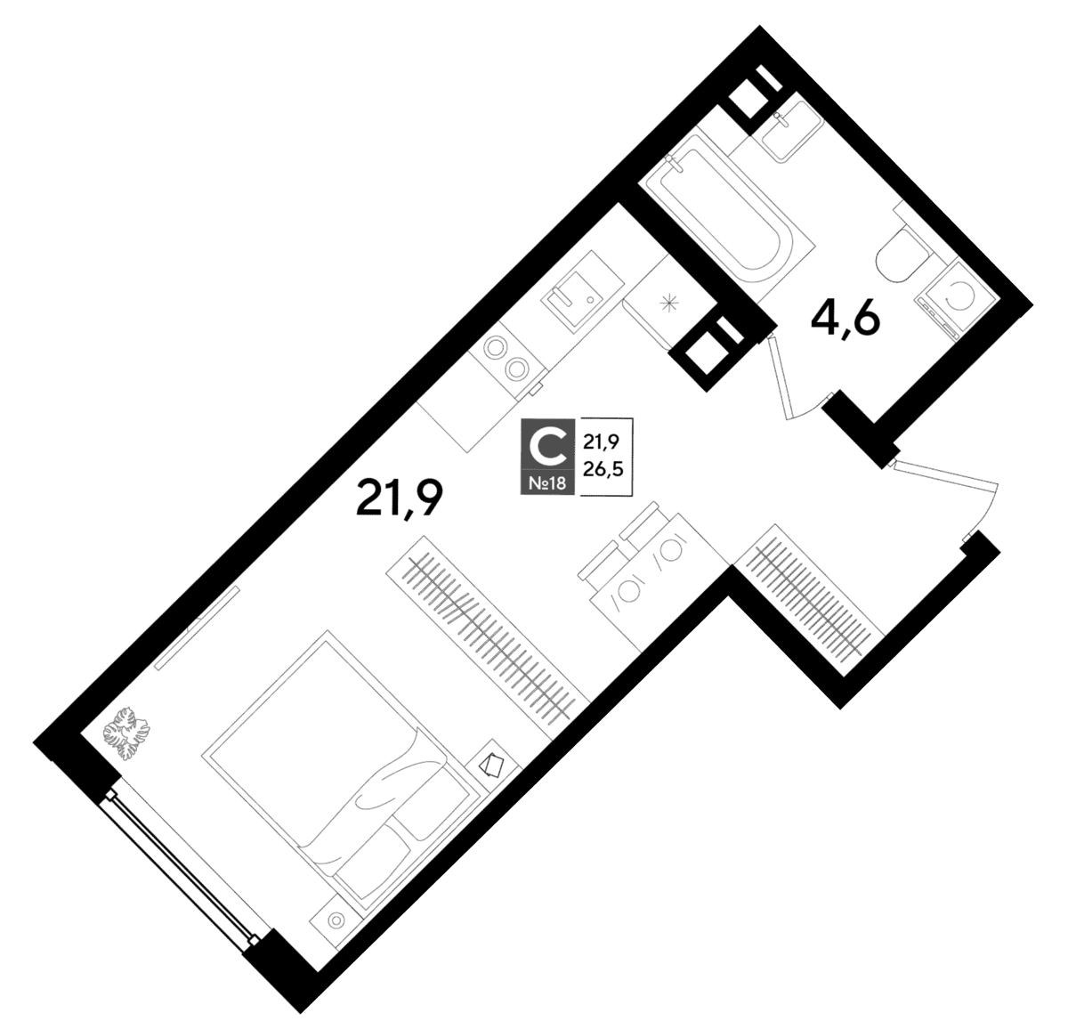 Студия, 26.5 м² · DОГМА ПАРК