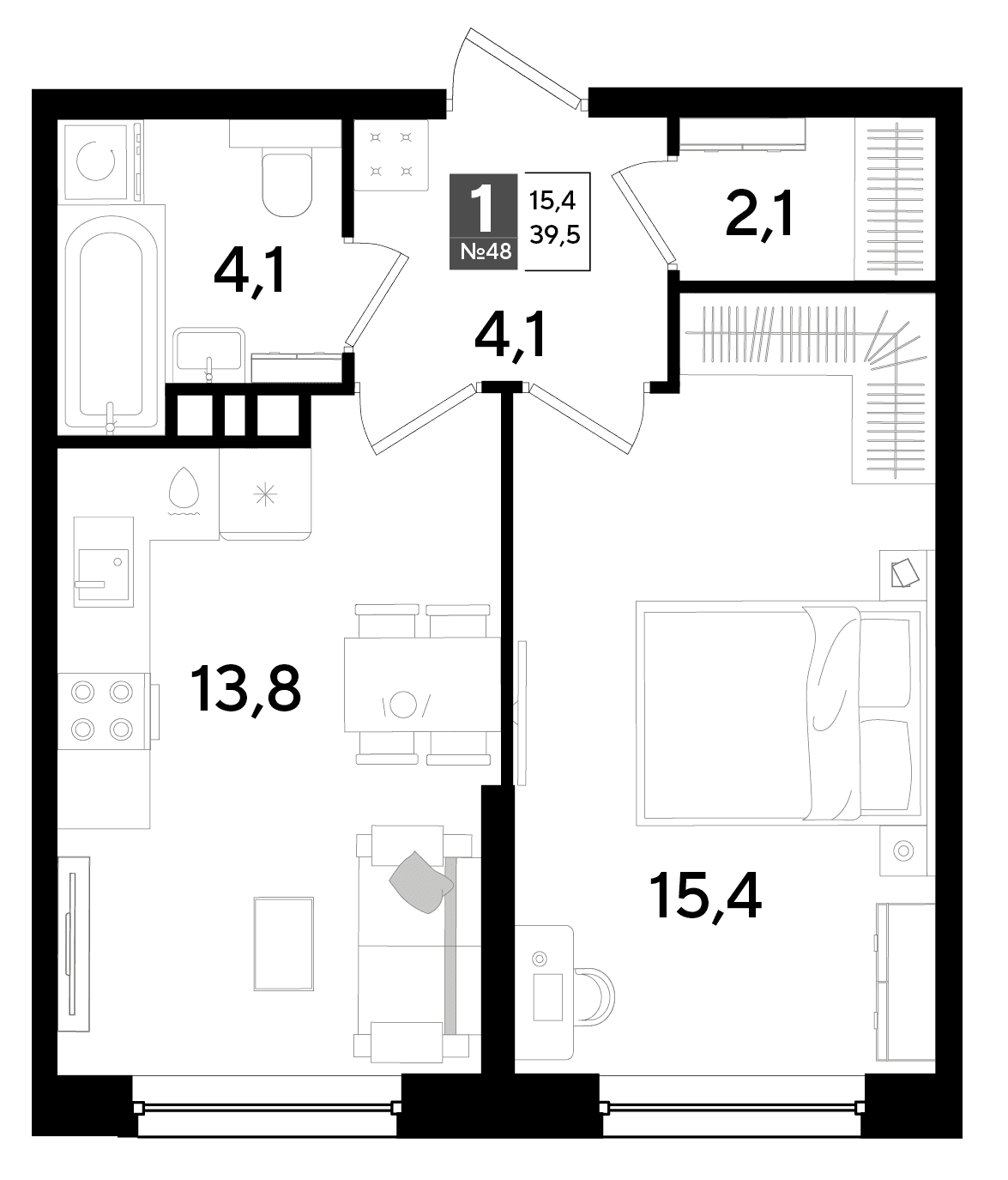 1-к, 39.5 м² · DОГМА ПАРК