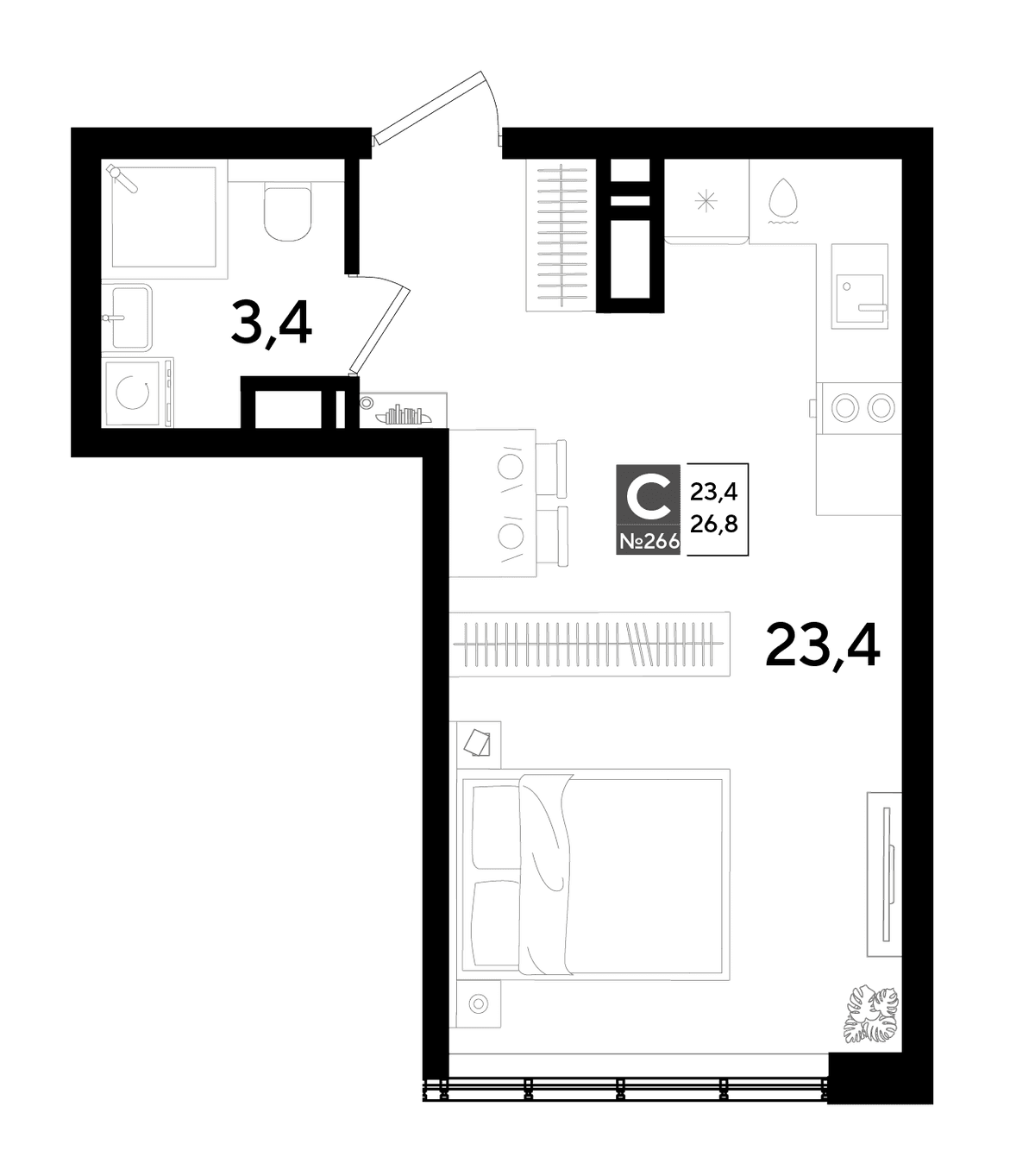 Студия, 26.8 м² · DОГМА ПАРК