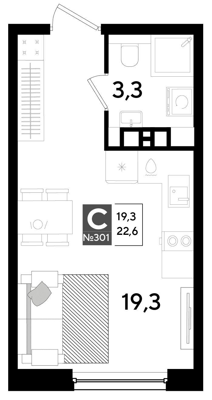 Студия, 22.6 м² · DОГМА ПАРК