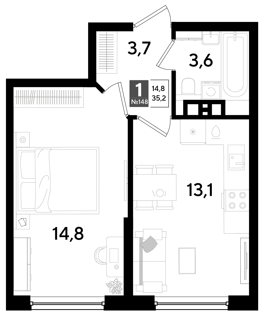 1-к, 35.2 м² · DОГМА ПАРК
